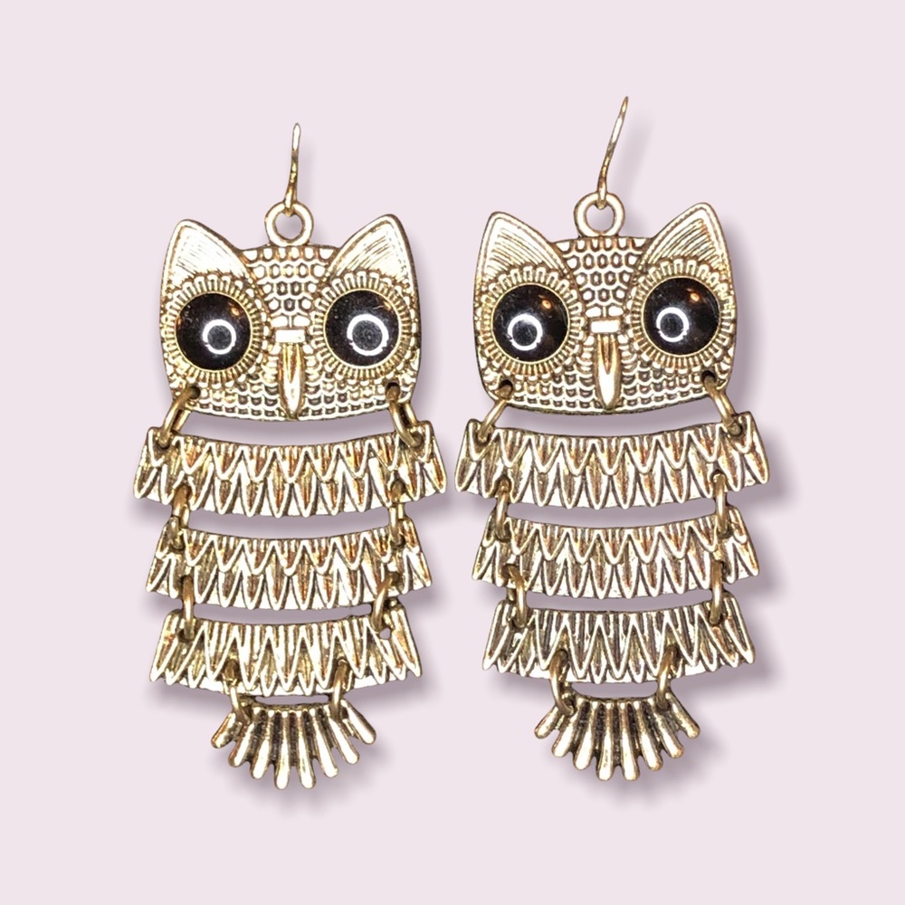 Owl Earrings, boxed.